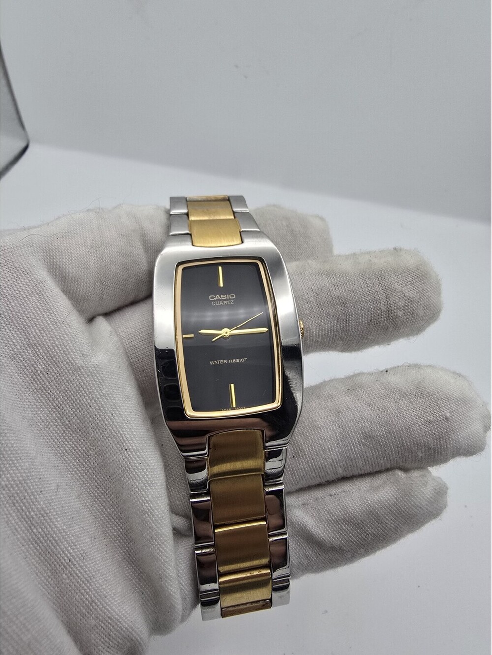 Casio Tank MTP-1165 Watch New Battery Clean Condition Beautiful Dial Two Tone